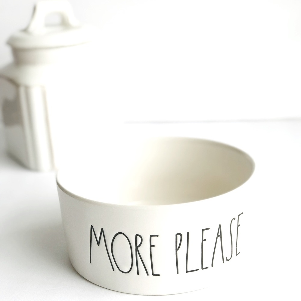 RAE DUNN More Please White Ceramic Pet Bowl 6”
